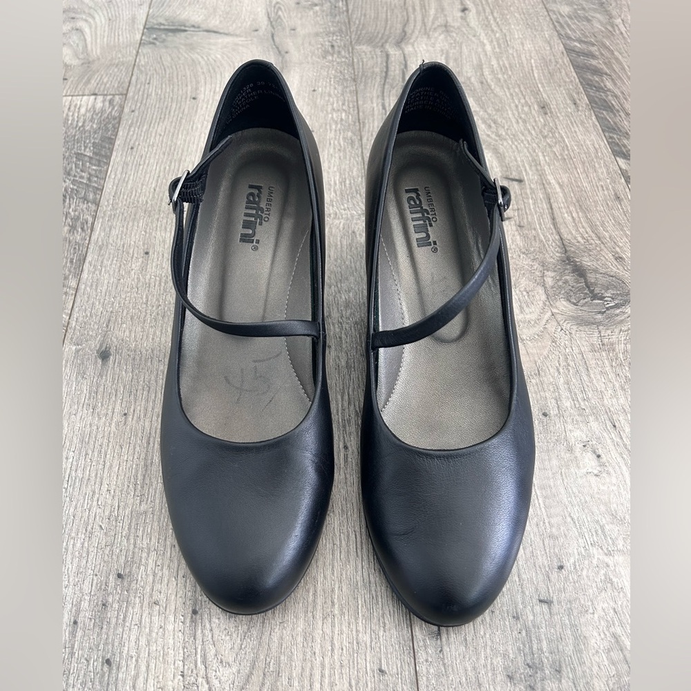 Umberto Raffini Norine Black Leather Mary Jane Heels Size EU 39, US 9